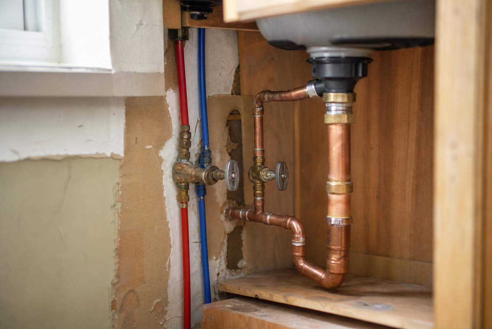 Licensed plumber repairing a residential water supply line